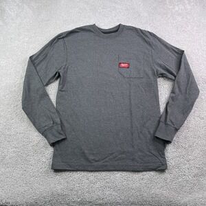 Milwaukee Tools Shirt Mens Small Grey Logo Carpenter Pocket Tee Long Sleeve